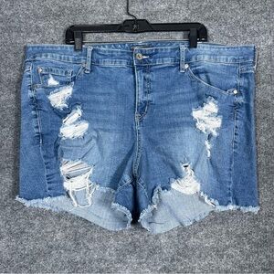Torrid Women’s 24 5 Inch Vintage Stretch Mid-Rise Distressed Blue Jeans Shorts